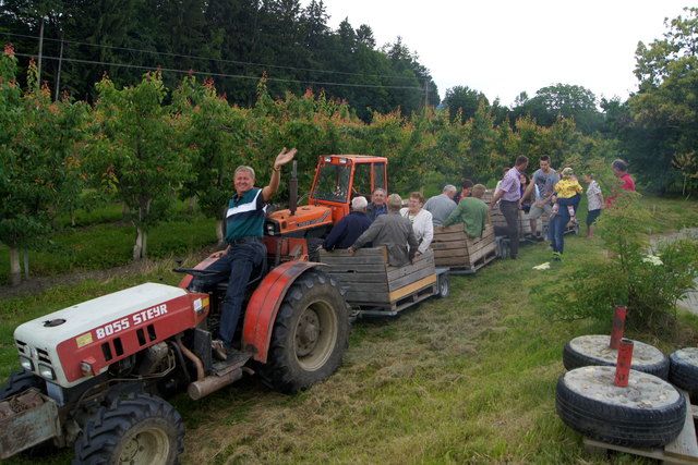 Mit dem Traktorzug den Marillengarten des Obsthofs Berger erkunden war ein Highlight des Tages