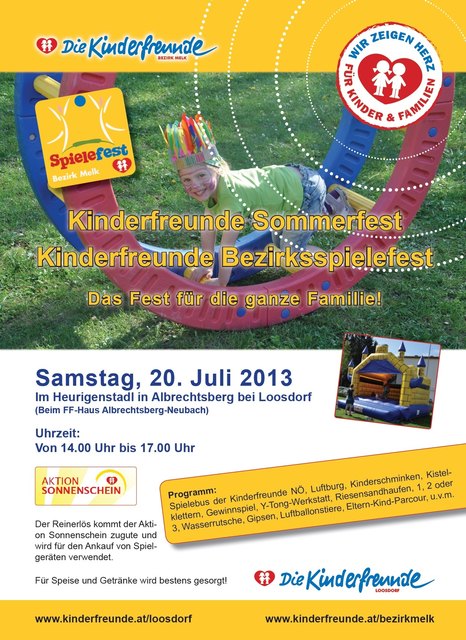 Das Plakat zum Kinderfreunde Bezirksspielefest 2013 - Das Erlebnis für die ganze Familie