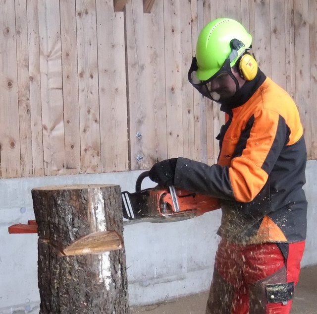 Franz Pichler beim Üben der „Schwedischen Fälltechnik“ für Schwachholz. | Foto: KK