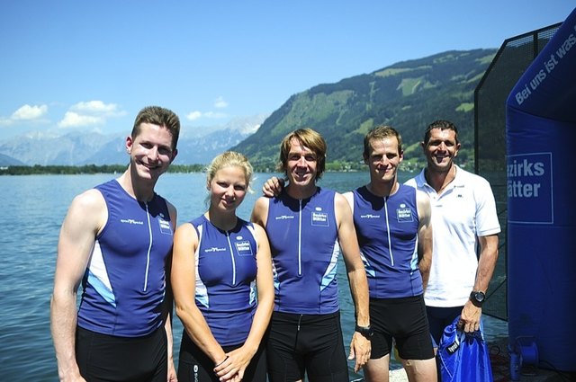 In Zell am See erstmals am Triathlonstart: Martin Scheiber, Sarah Sock, Martin Reinisch, Andreas Tschigg und Teamchef Andi Klingler.