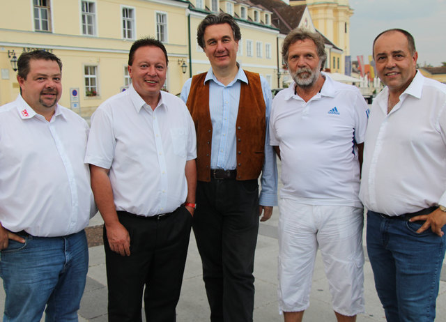 Empfang des Sozialdemokratischen Wirtschaftsverbandes Mödling im Laxenburger Hof mit Wolfgang Gratzer, NR Hannes Weninger, Landessekretär Stefan Mann und die Bezirksvorsitzenden Johann Siegl und Stv. Herbert Kraus. (v.l)
