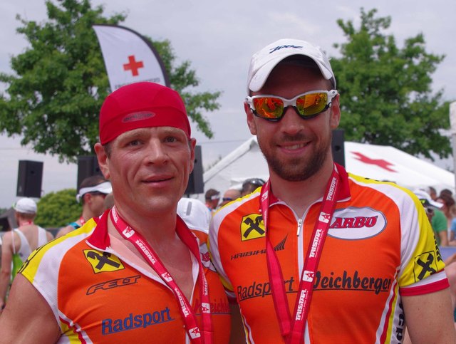 Sepp Watschka und Reinhard Windpassinger gingen beim Eisenmann-Triathlon in Litschau an den Start.