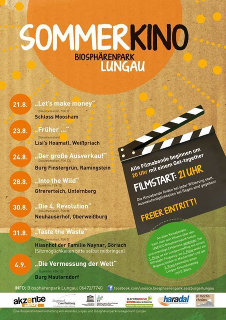 Heute um 20Uhr startet im Schloss Moosham die Sommerkinoreihe vom Biosphärenparkmanagement und akzente Lungau!