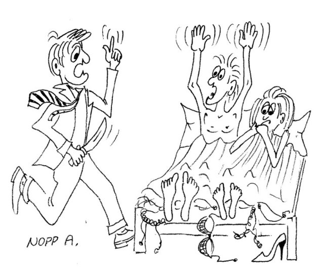 Net neta ban Kirschnstehln
Gehst wo irgendwen ins Gei, -
und du wirst dawischt dabei,
kriagst meistns an mords Verdruss
oft grad wegn an kloan Genuss. | Foto: Karikatur: A. Nopp