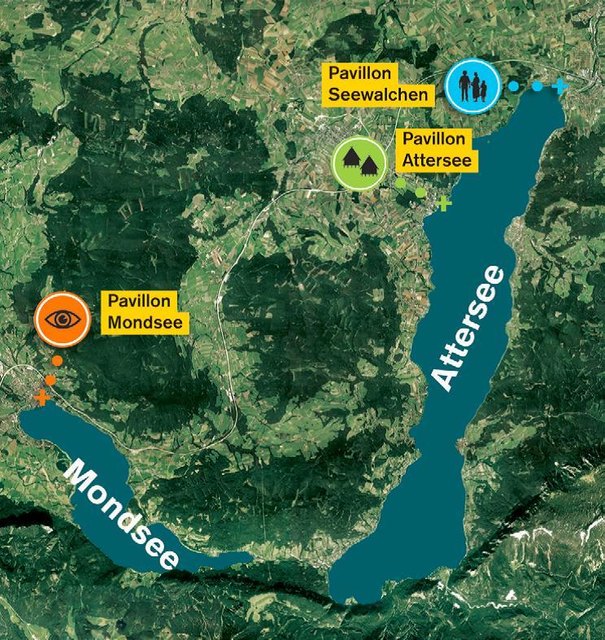 Standorte Pfahlbau-Pavillons am Attersee und Mondsee