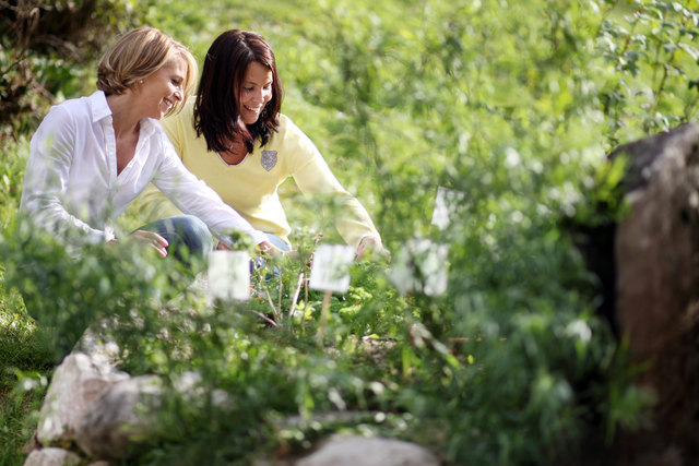 Marion Jagersberger (r.) inspiziert ihren Kräuter-Erlebnisgarten. | Foto: weinfranz