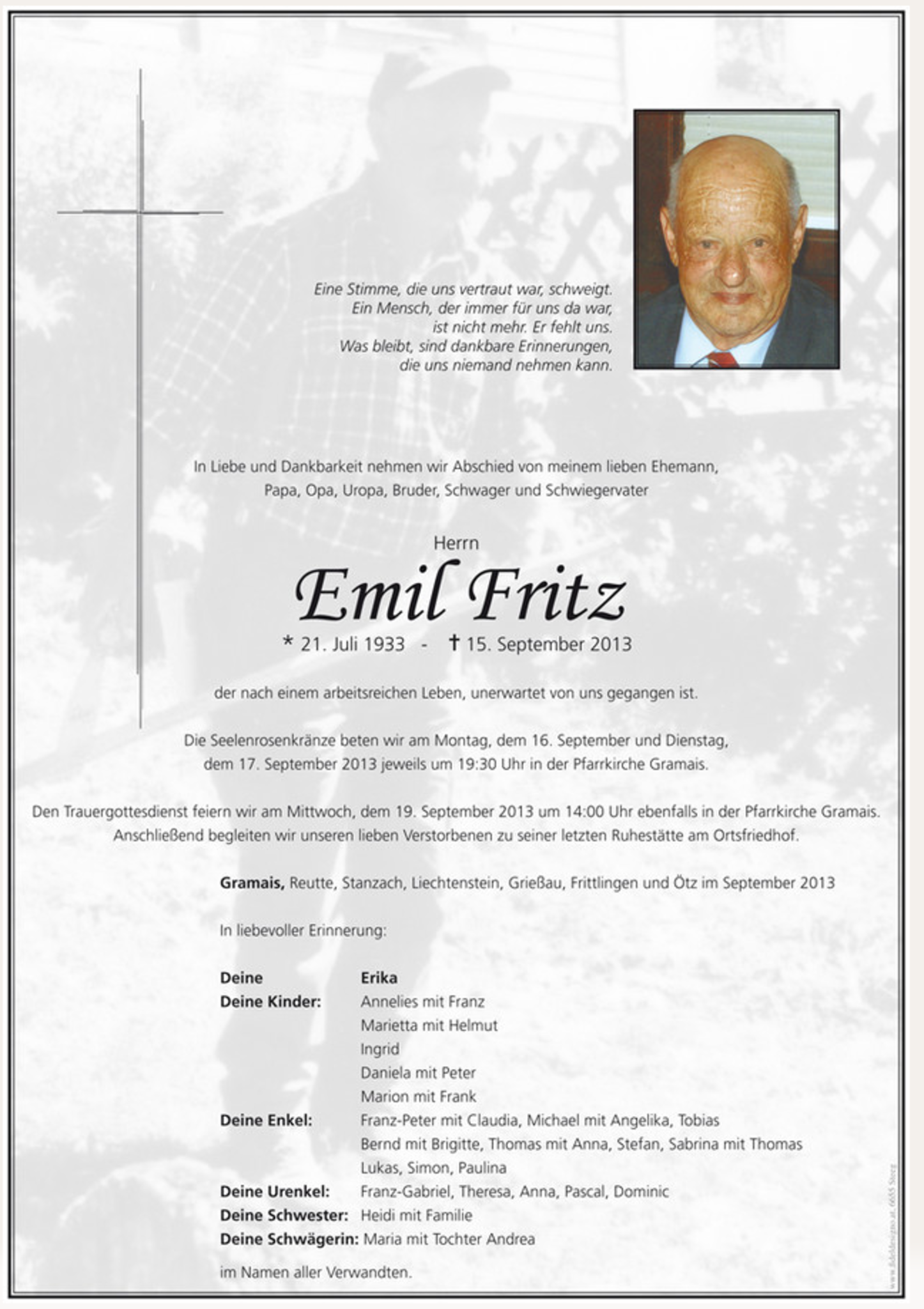 Emil Fritz * 21.07.1933 † 15.09.2013 - Reutte