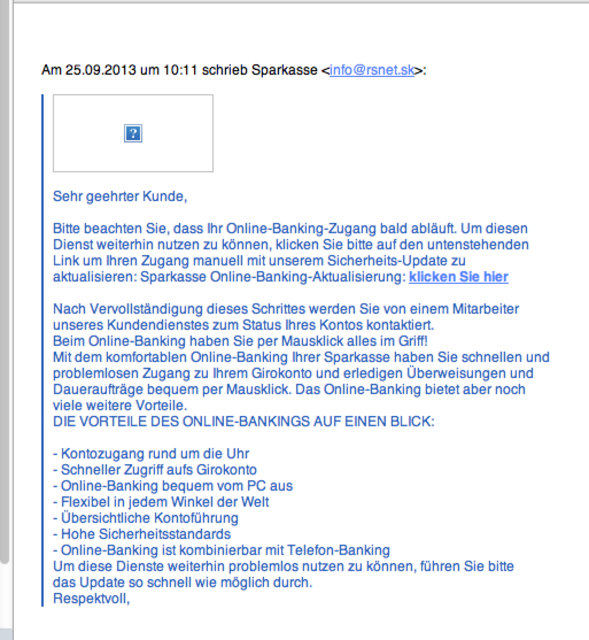 Dieses Mail ist ein Fake: Niemals Kontodaten per Email verschicken!