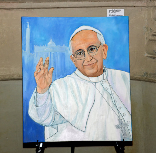 Kunstausstellung in der Korneuburger Augustinerkirche - ein Gemälde von Ludmilla Wingelmaier (Papst Franziskus)
