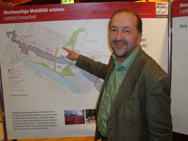 Heinz Berger, Verkehrsinitiative Donaufeld, hat einen umfangreichen Fragekatalog zum Leitbild ausgearbeitet und will von Anfang an bei der Gestaltung mitreden.