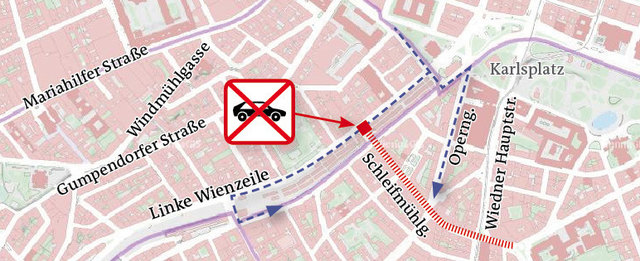 Die Schleifmühlbrücke ist die einzige Naschmarkt-Verbindung zwischen Linker und Rechter Wienzeile.