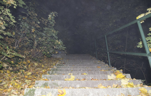 Die Treppe wirkt wie verhext, führt sie rauf oder runter? Spielt der Nebel der Optik einen Streich? Oder geschehen hier tatsächlich seltsame Dinge?