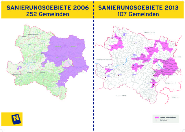 Die "Sanierungsgebiete" konnten zwar reduziert werden, nun sind aber St. Pöltens westliche Nachbarn dabei. | Foto: Amt der NÖ Landesregierung