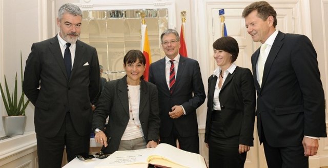 Empfang der PrŠsidentin von Friaul Julisch Venetien Debora Serracchiani mit LH Kaiser, LR Waldner.LH Dr. Peter Kaiser, Dot. Debora Serracchiani, LR Avv. Paolo Panontin, LR Dr. Wolfgang Waldner | Foto: fritzpress