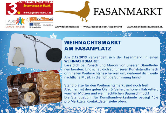 Der Weihnachtsmarkt mitten im 3. – Sein Sie dabei! (Bild: ARGE Fasanmarkt)