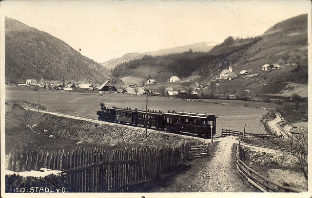 Bild selbst gescannt. Murtalbahn bei Stadl-1927-M. Helff, Graz. Ohne Copyright-Vermerk