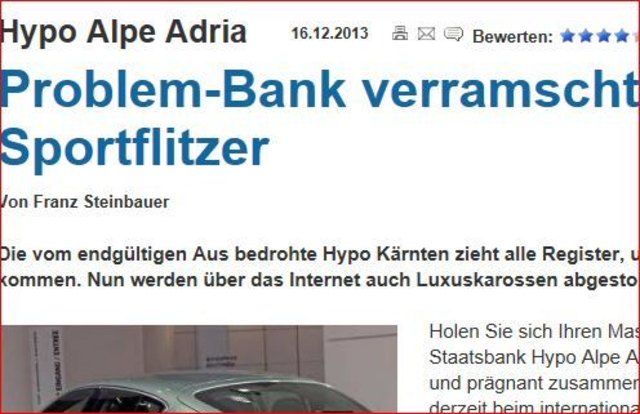 Ehemalige Leasing-Sportwagen der Staatsbank Hypo Alpe Adria sind zum Tiefpreis erhältlich - in Italien.