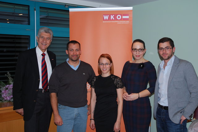 Dem neuen Führungsteam Dietmar Csitkovics (2.v.l.), Schirin Mausser, Melanie Wagner und Markus Waha gratulierte auch Wirtschaftskammer-Vizepräsident Julius Marhold (li.)