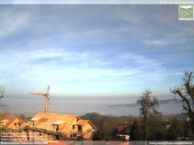 Dieses Bild nahm die Webcam der Wetterstation Scharten vergangenen Freitag um zehn Uhr auf. Das Bild von der Warte im nahen St. Marienkirchen zeigte zur gleichen Zeit eine dicke Nebelsuppe.