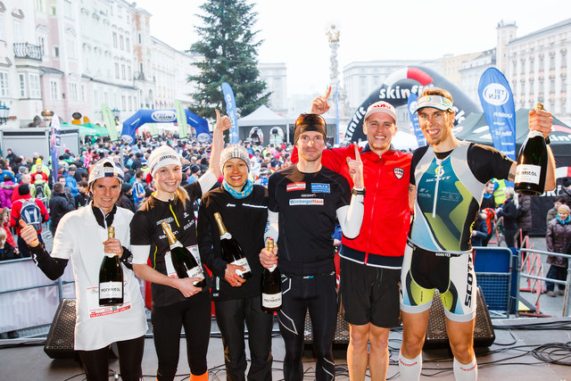 Monika Winkler, Sandra Koblmüller, Julia Viellehner, Karl Prungraber, Benjamin Klinger und Matthias Aumayr nach dem Lauf in Linz. | Foto: Foto: Cityfoto