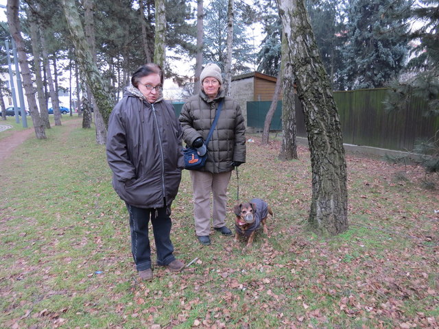 Nachbarin Monika Omonata und Tierbesitzerin Margit Gieszer mit Dachsbracke Dina genießen den Spaziergang nach den Vorfällen wieder.