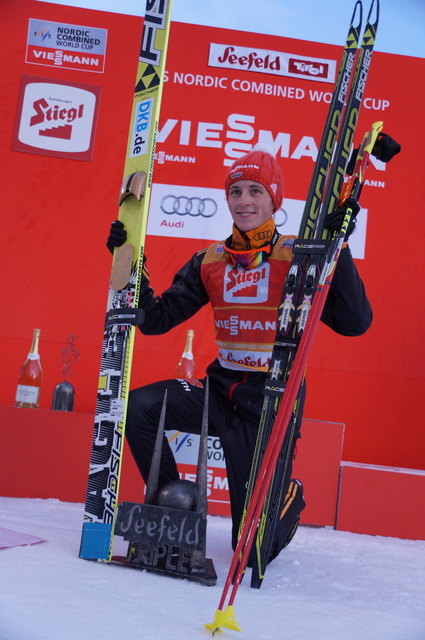 Ihm konnte keiner das Wasser reichen: Eric Frenzel feiert in Seefeld drei Siege in Serie und holt damit die TRIPLE-Trophäe. | Foto: Larcher
