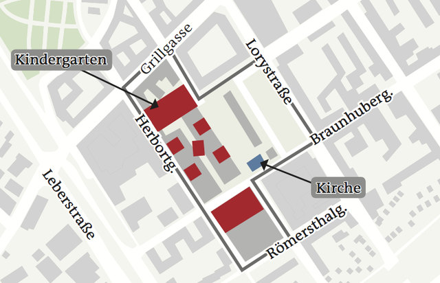 Rot eingezeichnet sind die neu geplanten Wohnbauten. Dazwischen bleibt es grün. | Foto: @ APA/Knoll