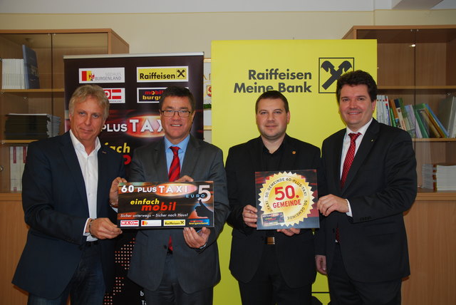 Patrick Poten, Obmann der burgenländischen Taxiunternehmen, LR Peter Rezar, Bgm. Werner Gabriel, Dir. Karl Kornhofer, Raiffeisenbezirksbank Oberwart | Foto: WKO