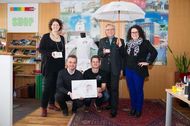 Marie-Theres Zirm, Ingo Reisinger, Simon Sackl, Heinz Schwindhackl und Inge Wurzinger präsentierten den neuen Weiz-Slogan. | Foto: cardamom/Wurzinger-Design