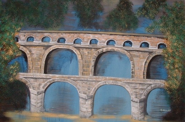 B.HILL    Pont du Gard bei Nacht