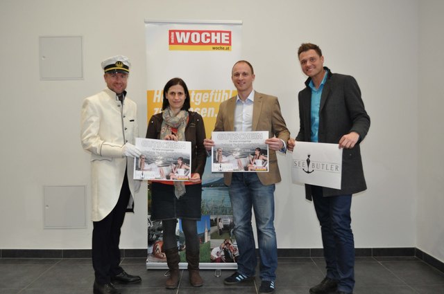 Gewinnübergabe vom Seebutler Gewinnspiel (v.l.) Michael Oehlwein, Edit Hagelmayer, Markus Grohar, Günther Svetits