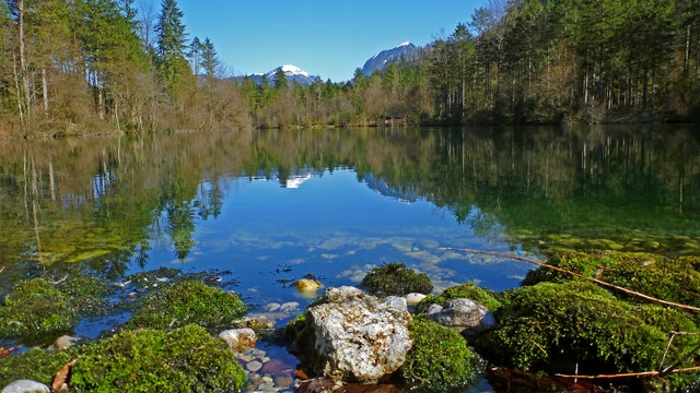Unterer Bluntausee mit Schlenken und Schwarzer Berg im Hintergrund