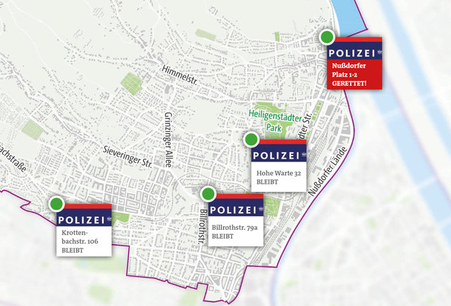 Polizeireform: In Döbling bleiben weiterhin alle Polizeidienststellen erhalten. | Foto: Grafik: Kitting