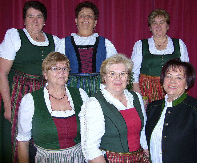 Grund zum Feiern hatte die Goldhauben- und Kopftuchgruppe.  Sie stellte den neuen Vorstand vor: 1. Reihe v. l.: Marianne Auzinger, Maria Lauss und Margarethe Gahleitner; 2. Reihe v. l.: Elfriede Jungwirth, Veronika Moser und Elfriede Nader. | Foto: Foto: privat