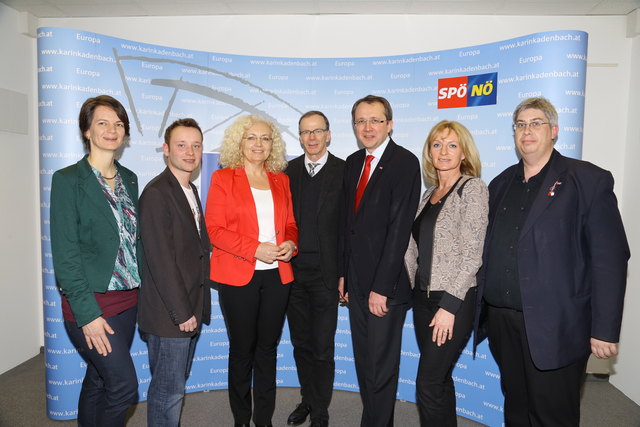 Kerstin Suchan-Mayr, Albert Scheiblauer, MEP Karin Kadenbach, Eugen Freund, SPÖ NÖ Landesparteivorsitzender Matthias Stadler, Eva Hollerer, Marcus Strohmeier. | Foto: Foto: Herbert Käfer
