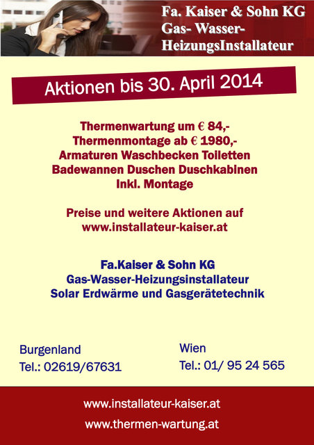 Thermenwartung, Gasgeräteservice, Installateur Kaiser