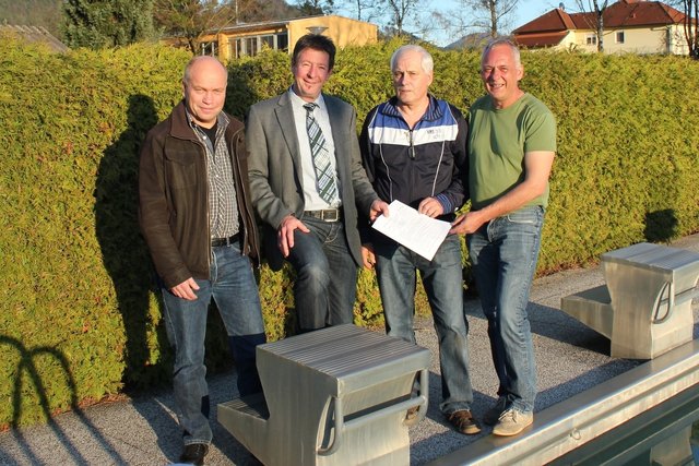 Johann Zainer, Bgm. Josef Müller, GV Ferdinand Höfferer und Siegfried Unterberger
