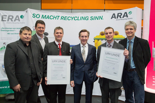 Markus Regensburger (Verein Umweltwerkstatt für den Bezirk Landeck), Hans Baumgartner (ARA), Bgm. Helmut Ladner (Verein Umweltwerkstatt für den Bezirk Landeck), Christoph Scharff (ARA), Martin Schwarz (Abfallwirtschaftsverband Fürstenfeld), Bernhard Weißkopf (Verein Umweltwerkstatt für den Bezirk Landeck)