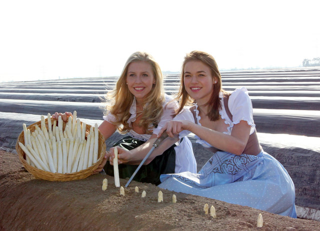 Der "Hochadel" beim Spargelstechen: die Spargelköniginnen anabelle I. und Stephanie I. | Foto: Flashpics