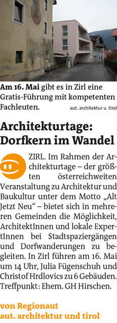 Bezirksblätter Telfs KW19 aut. architektur und tirolLink zum Beitrag: http://www.meinbezirk.at/899123