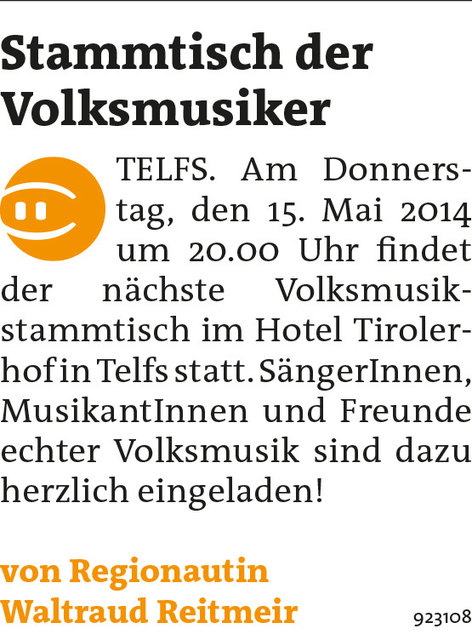 Bezirksblätter Telfs KW19 - Waltraud ReitmeirLink zum Beitrag: http://www.meinbezirk.at/923108