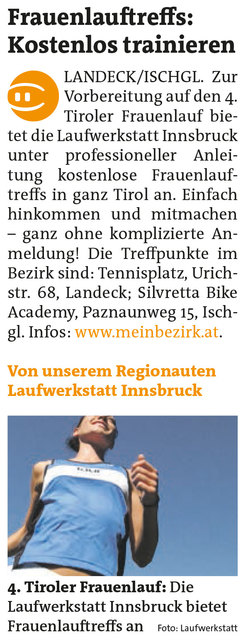 Bezirksblätter Landeck KW19 - Laufwerkstatt InnsbruckLink zum Beitrag: http://www.meinbezirk.at/857253