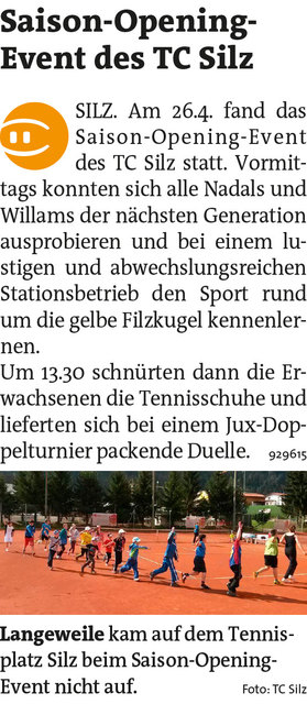 Bezirksblätter Imst KW19 - TC SilzLink zum Beitrag: http://www.meinbezirk.at/929615