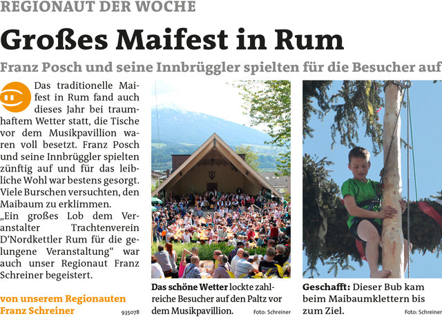 Bezirksblätter Hall-Rum KW19 - Franz SchreinerLink zur Bildergalerie: http://www.meinbezirk.at/935078