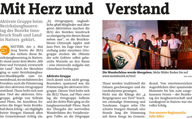 Bezirksblätter Stubai-Wipptal KW19 - Julia SillerLink zum Beitrag: http://www.meinbezirk.at/937738