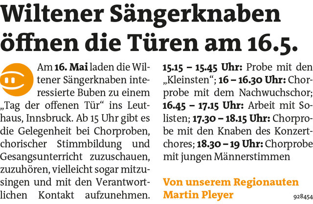 Bezirksblätter Hall-Rum KW20 - Martin PleyerLink zum Beitrag: http://www.meinbezirk.at/928454