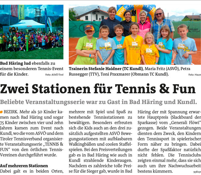 Bezirksblätter Kufstein KW20 - ASVÖ TirolLink zum Beitrag von Bad Häring: http://www.meinbezirk.at/938231 Link zur Bildergalerie von Kundl: http://www.meinbezirk.at/931550