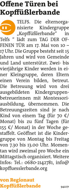 Bezirksblätter Telfs KW20 - Kindergruppe KopffüßlerbandeLink zum Beitrag: http://www.meinbezirk.at/942271