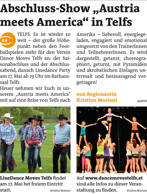 Bezirksblätter Telfs KW20 - Kristina MarianiLink zum Beitrag: http://www.meinbezirk.at/939606