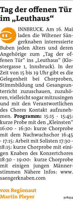 Bezirksblätter Telfs KW20 Martin PleyerLink zum Beitrag: http://www.meinbezirk.at/928454